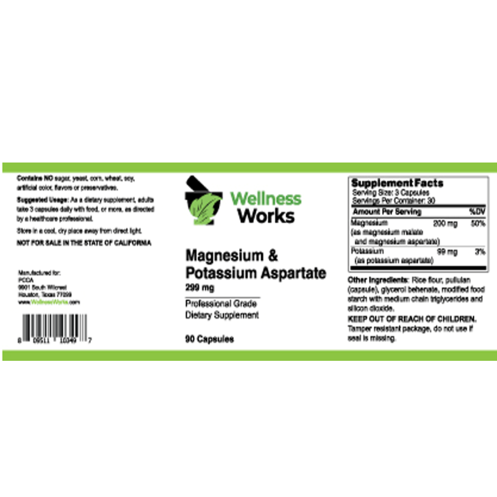 Wellness Works Magnesium & Potassium Aspartate 299mg 90 Capsules