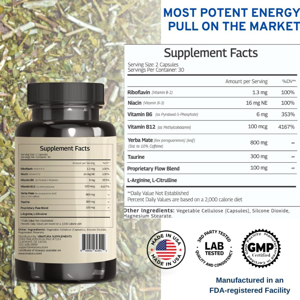 VINATURA YERBA MATE – Natural Energy Capsules - Dietary Supplement