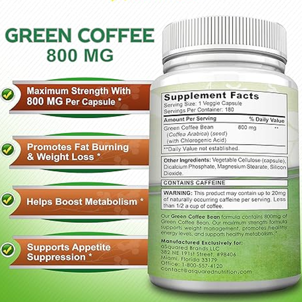 aSquared Nutrition Green Coffee Bean –  Weight Support 180Capsules