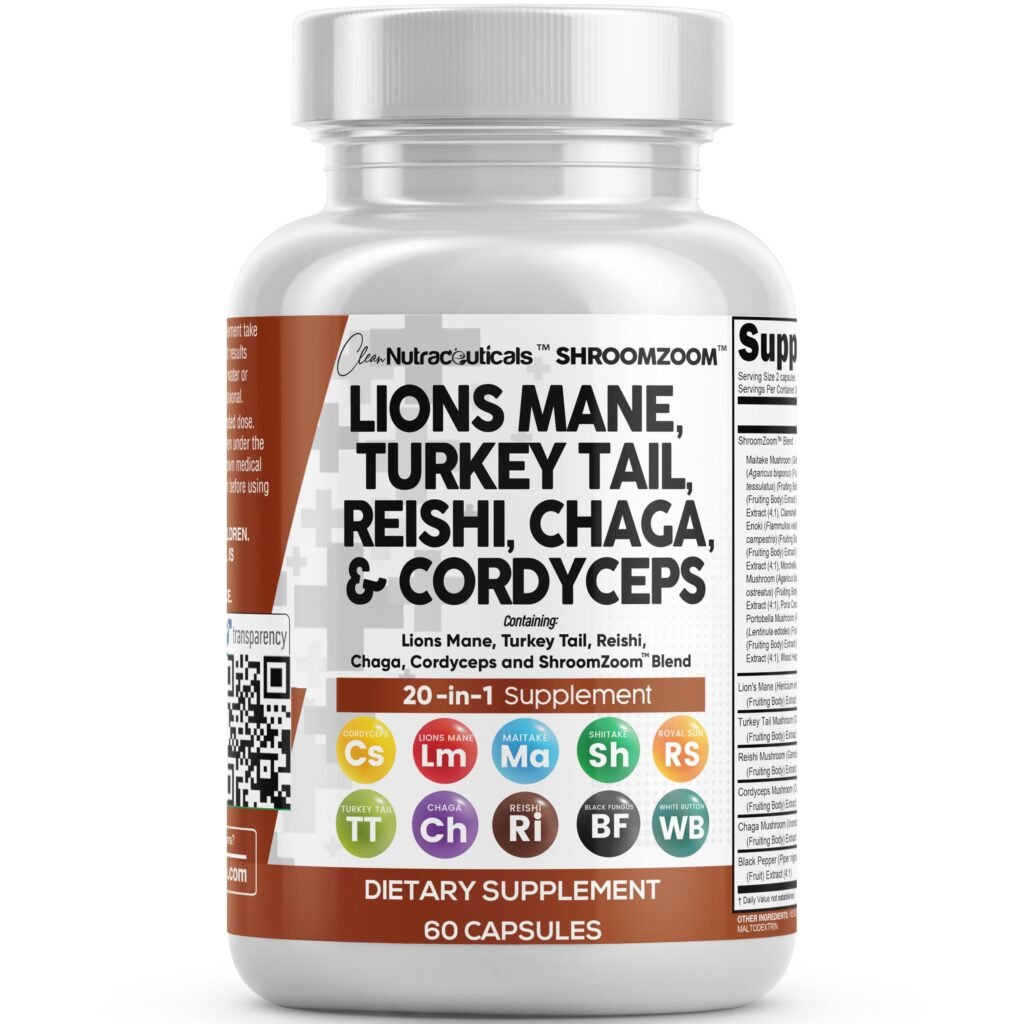 Clean Nutraceuticals Lion’s Mane, Turkey Tail, Reishi, Chaga & Cordyceps