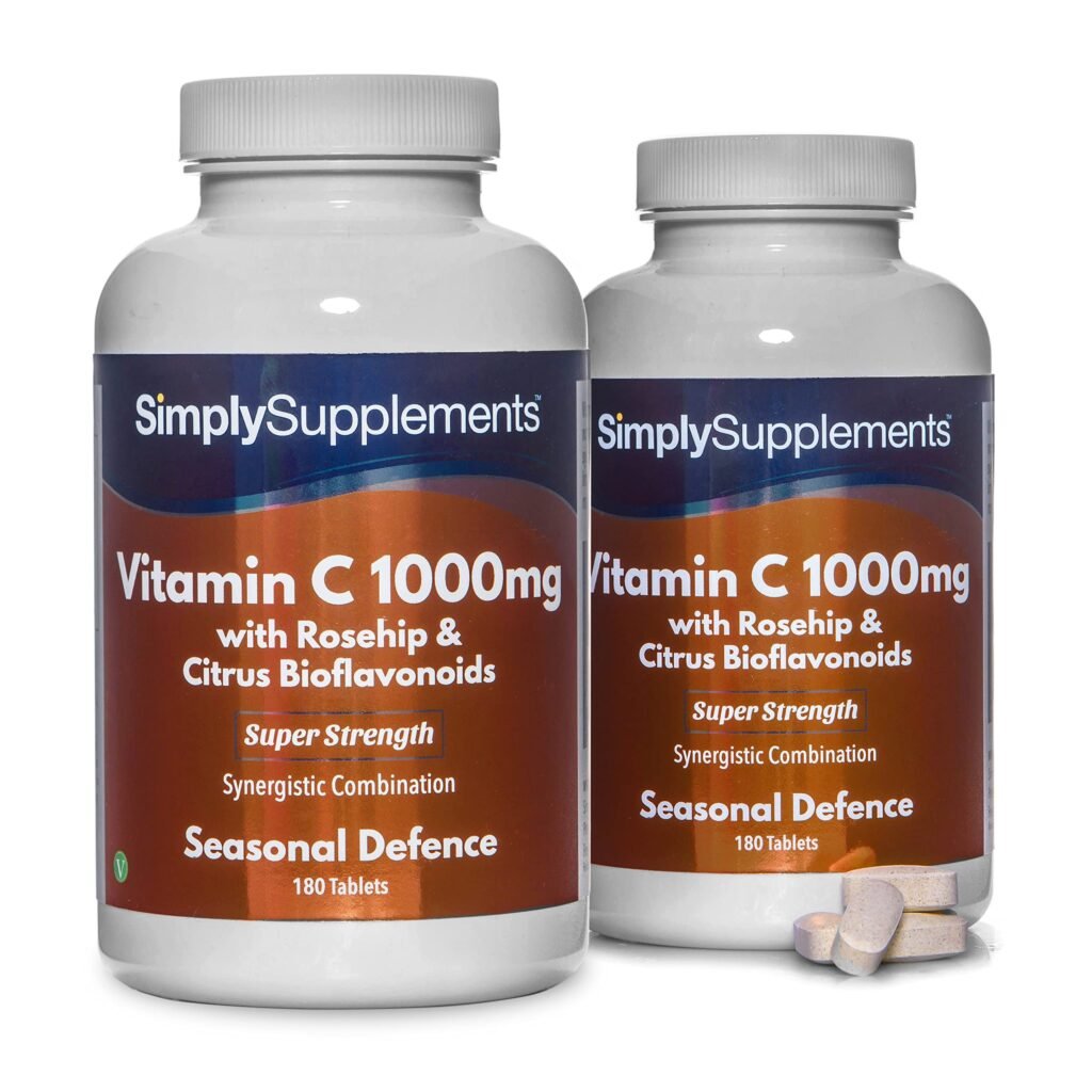 Simply Supplements Vitamin C 1000mg with Rosehip and Citrus Bioflavonoids – 120 Tablets