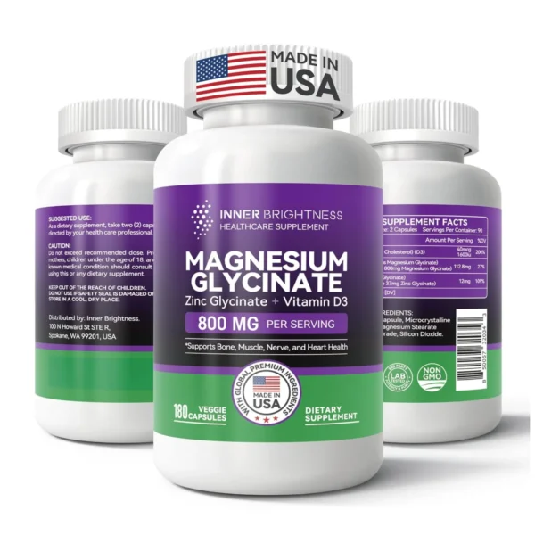 Inner Brightness Magnesium Glycinate with Zinc & Vitamin D3- 90 Capsules
