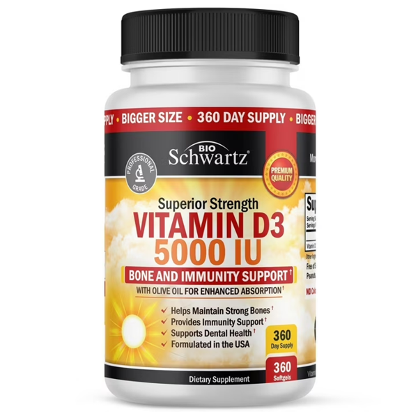 BioSchwartz Vitamin D3 5000 IU – Bone & Immune Support 360 Softgels In Pakistan