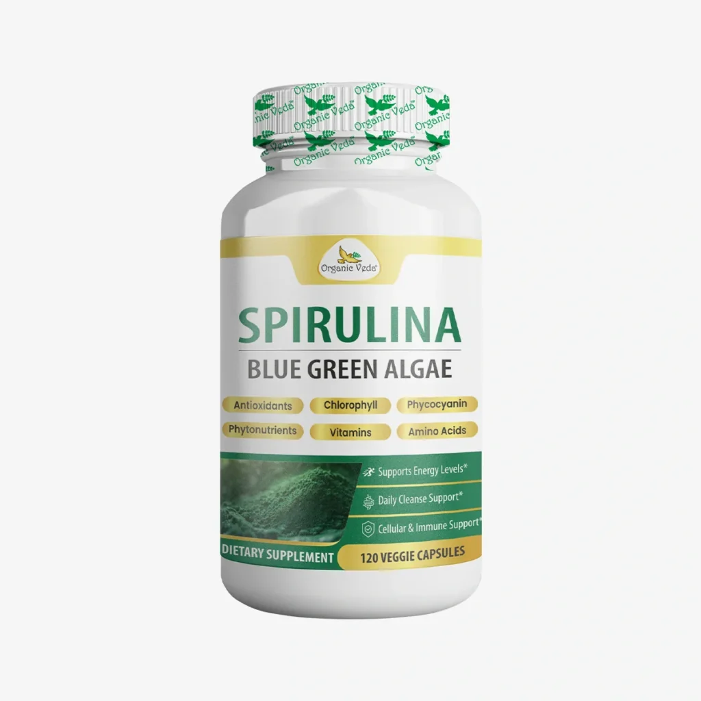 Organic Veda Spirulina – Nutrient-Rich Blue Green Algae 120 Capsules
