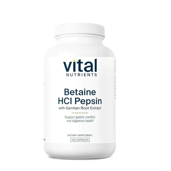 Vital Nutrients Betaine HCl Pepsin with Gentian Root Extract – 225 Capsules