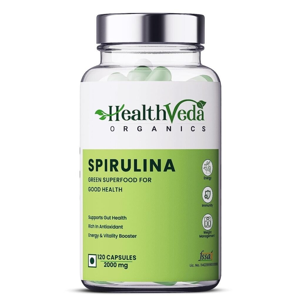 HealthVeda Organics Certified Organic Spirulina –120 Capsules