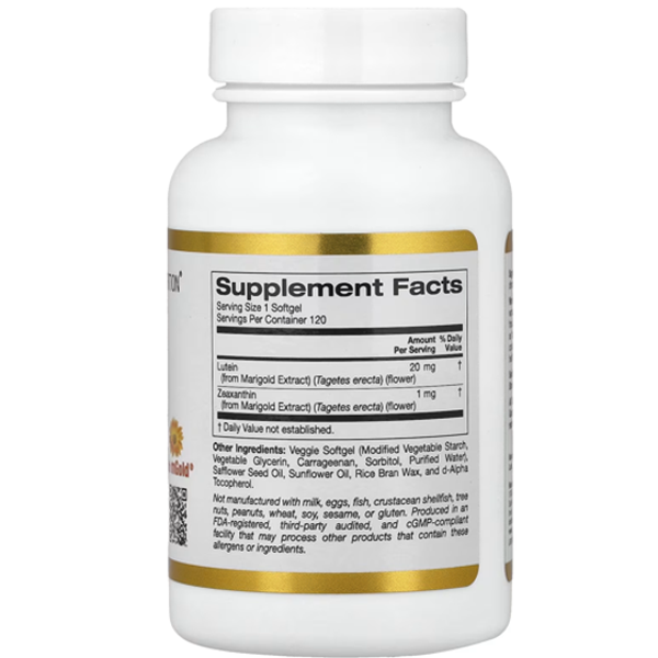 California Gold Nutrition, Lutein with Zeaxanthin from Marigold Extract, 120 Veggie Soft Gel Capsules